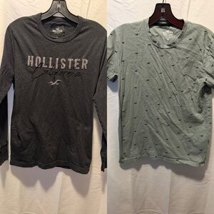 Hollister Charcoal and Sage Long Sleeve Tee Set